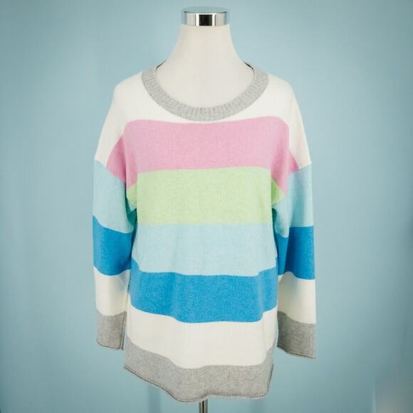 Talbots Plus Size 0X Rainbow Stripe Print Crew Neck Cotton Pullover Sweater - Picture 1 of 5
